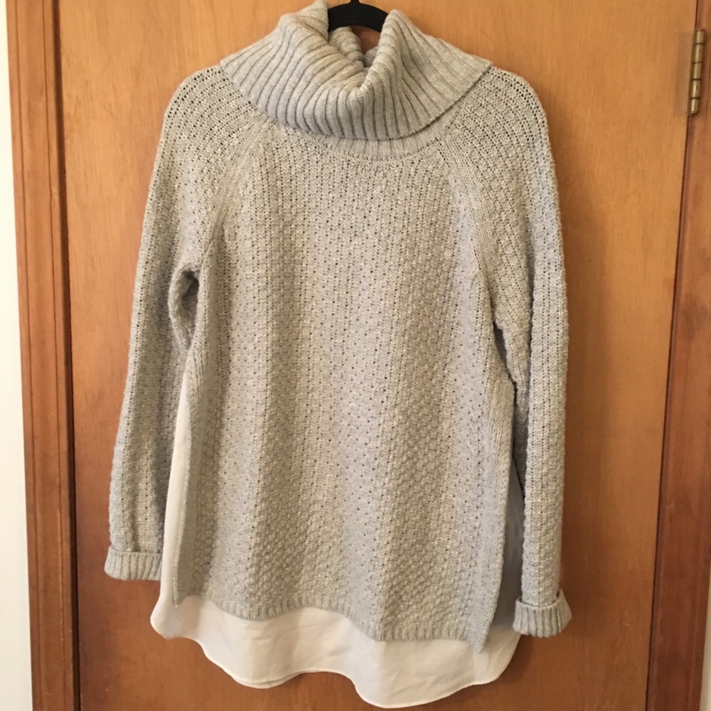 Loft Gray Cable Knit Sweater with Cowl Neck